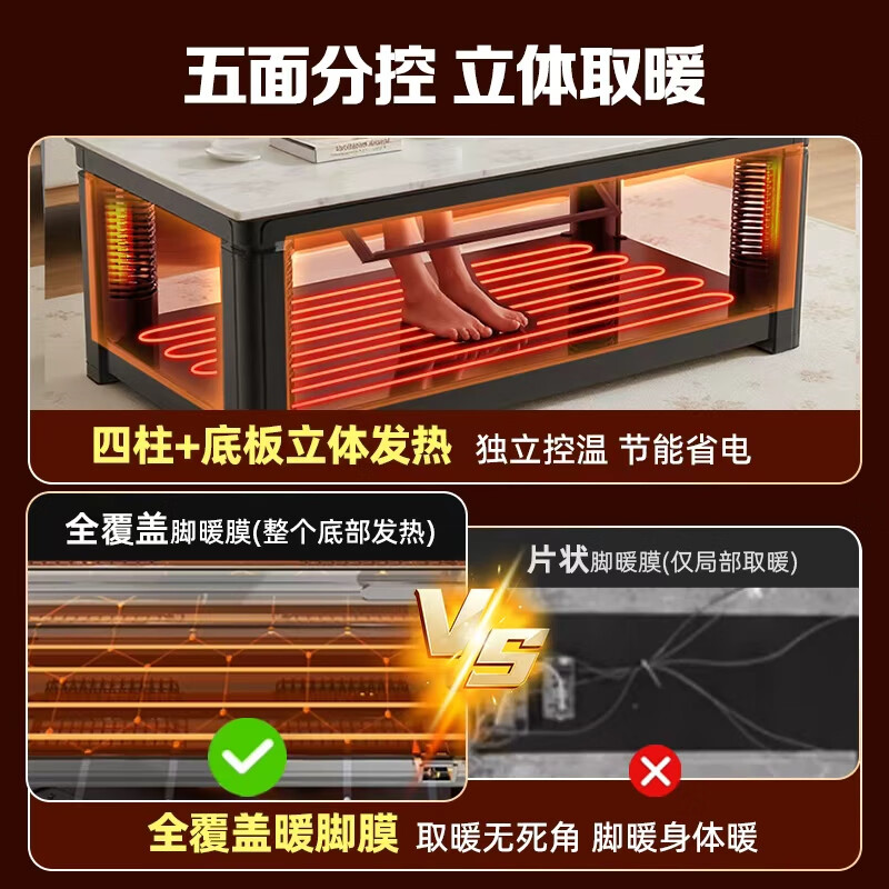 Chigo Electric Heating Table Multifunctional Fire Table Rectangular Heating Table Fire Coffee Table with Lifting Electric Heating Stove Electric Baking Table Stove Stove Heating Stove Heater Household Four-Post Heating Dining Table Best-Selling 1.1 Meter Furnaceless + Voice Lift + Frequency Converter Constant Temperature G11