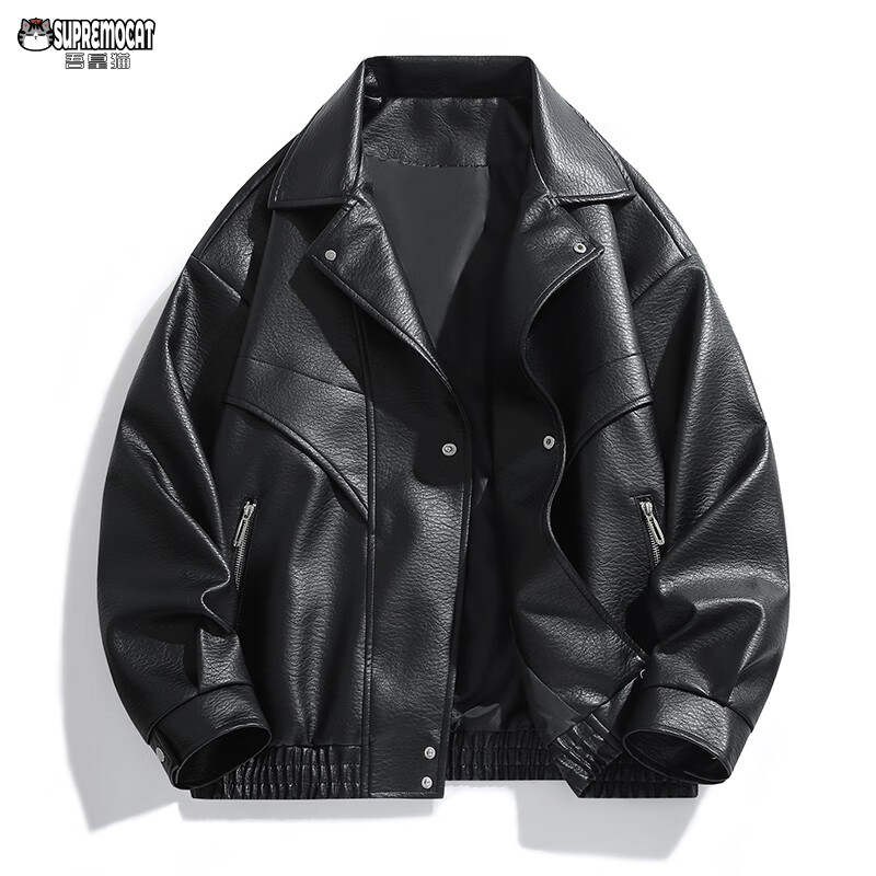 My Royal Cat American Leather Jacket Men's Spring and Autumn Versatile Retro Handsome Versatile Motorcycle Leather Jacket WJ14 Black XL