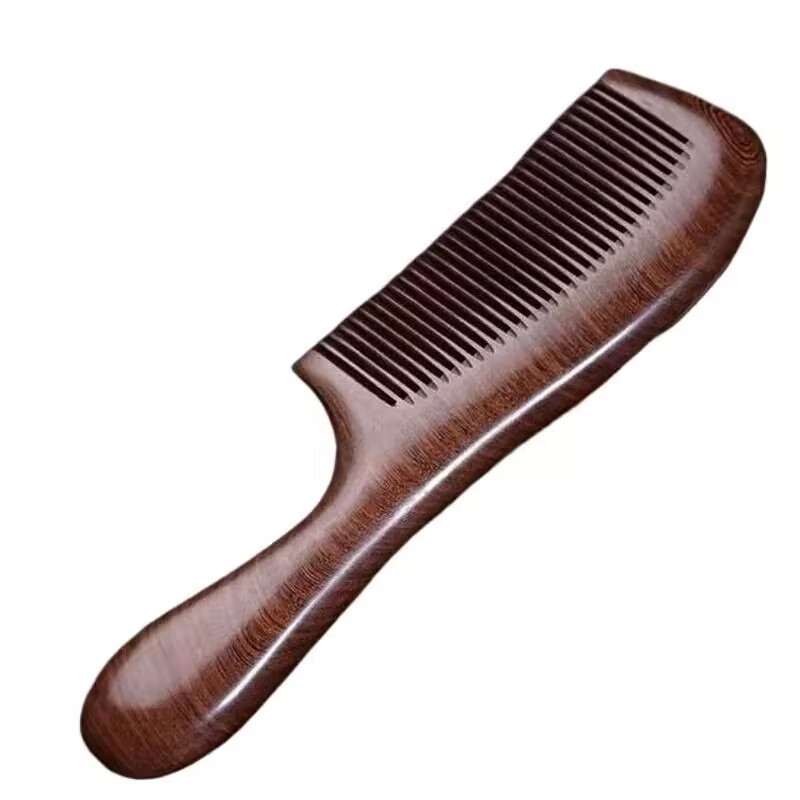 Natural sandalwood comb genuine solid wood household peach wood long hair men and women special electrostatic hair loss prevention natural sandalwood comb - monthly comb thin ruler - 15.5cm 1