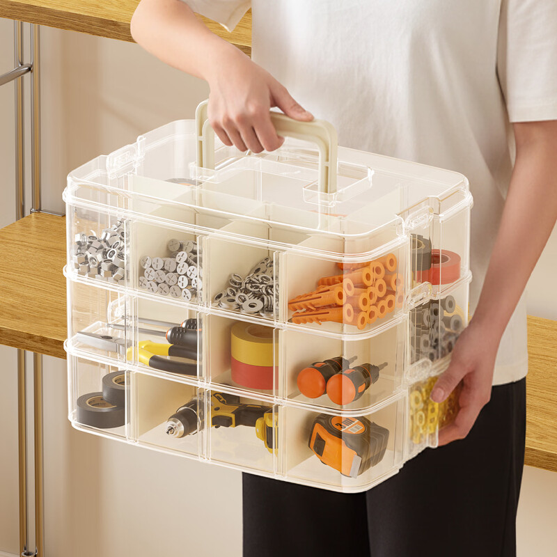 Fengshang 3-layer tool parts box, multi-grid portable transparent screw storage box, electronic component building blocks, Lego plastic box