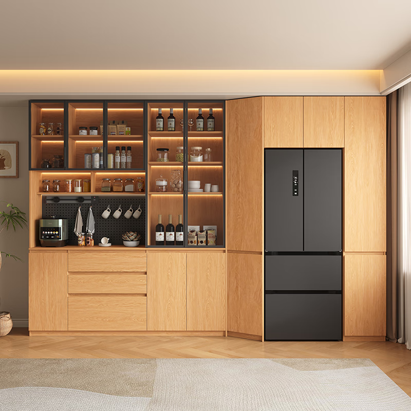 Gugezhijia customized solid wood sideboard against the wall, integrated storage cabinet, warm white storage cabinet, wine cabinet, kitchen dining table integrated cabinet, 2.4 meters long