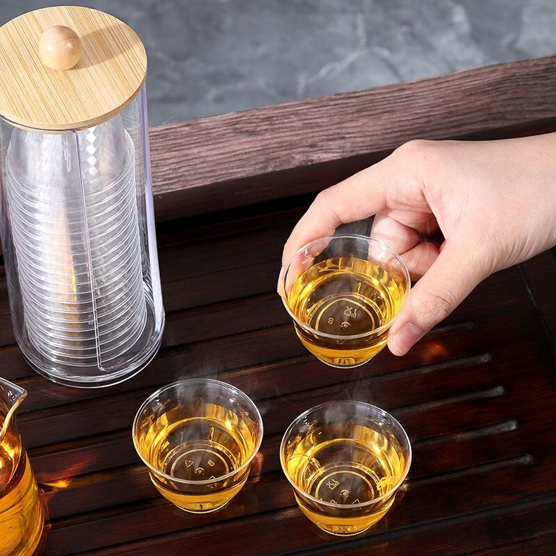 Disposable Kung Fu tea cup, thickened high temperature resistant crystal cup, office reception cup, tea cup, commercial hard plastic cup 100 pieces - Thickened Kung Fu cup 60ml