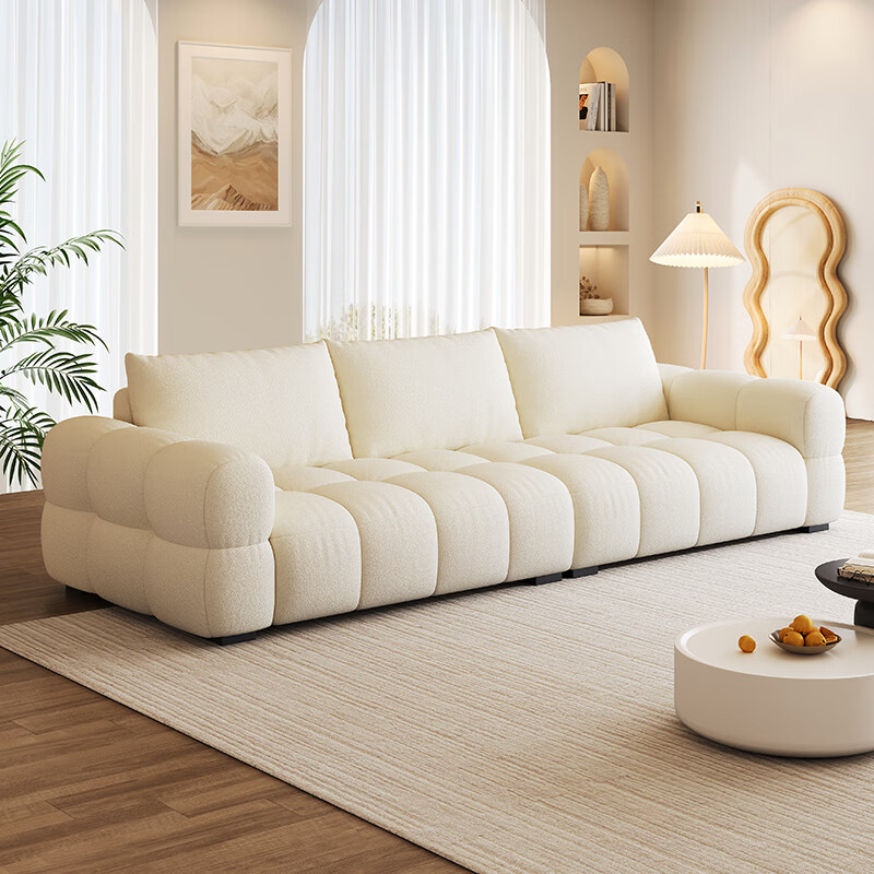Baifumei Chenil fabric modern simple living room home sofa marshmallow puff cloud straight sofa 2025 new model three people 2.1 meters 80cm wide 30% selection - cat claw flannel - violet sponge + latex cushion