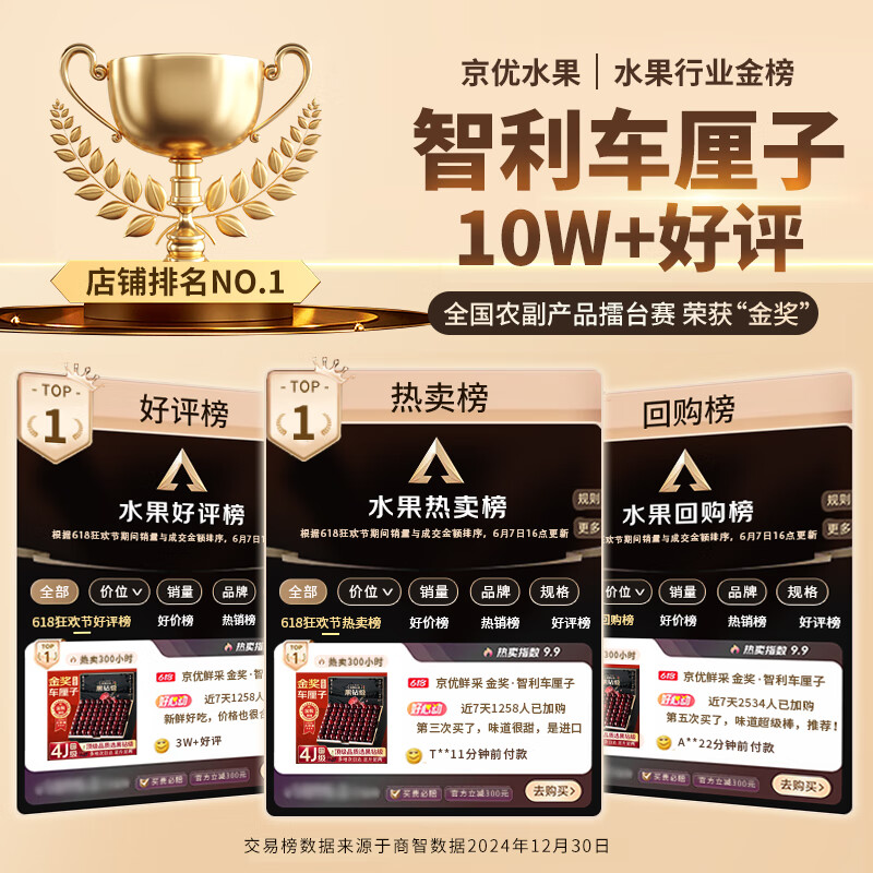 Uncle Sam's Chilean Cherries JD-Next Day Delivery to Many Places 2.5kg 4J Grade Imported Cherry Fruit Gift Box New Year's Gift Box 3kg (Net Weight) 80% Choice - Great Cost-Effective Enjoyable Gift Box Black Diamond Grade Solid Crisp Hard 4J Super Fruit King 32-34mm