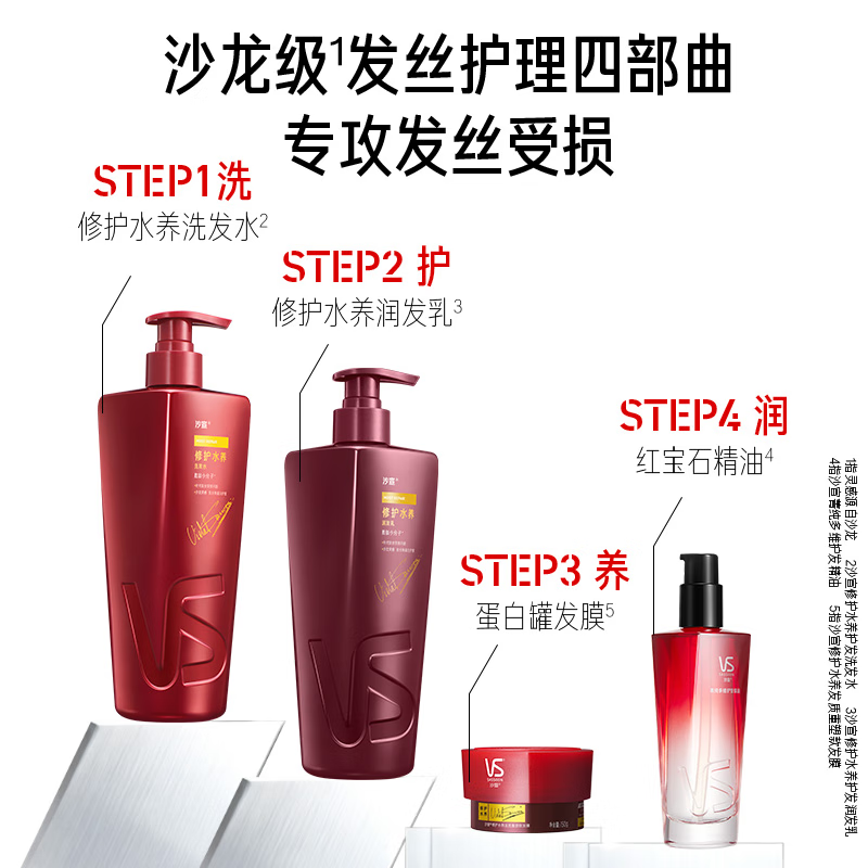 Sassoon big red bottle repairing water nourishing shampoo 750g deep repairing hair smoothing frizzy shampoo set for men and women