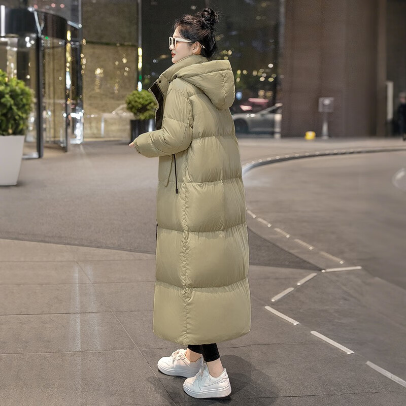 Sibaishe Long Goose Down Jacket 2025 Winter New Women's Straight Long Sleeve Hooded Over-the-Knee Down Jacket