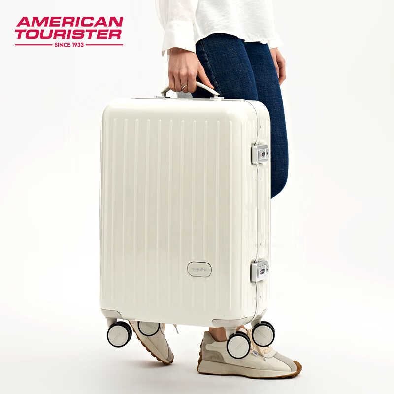 Samsonite's aluminum frame suitcase trolley case travel password box trendy and fashionable male and female student NG7 Pearl White | Glossy 24 inches | 4.55kg | Capacity 67.5L