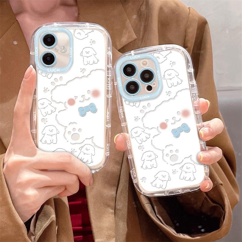 Jiang Ming is suitable for Apple 17 mobile phone case, lens, all-inclusive iphone17 protective cover, high-end anti-fall airbag, Internet celebrity creative cartoon men and women protection soft shell line puppy with lanyard