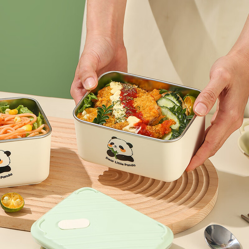 LEXIAOMAN insulated lunch box for office workers, microwaveable 304 stainless steel bento lunch box for students, portable Panda 600ml + insulated bag - free chopsticks and spoons