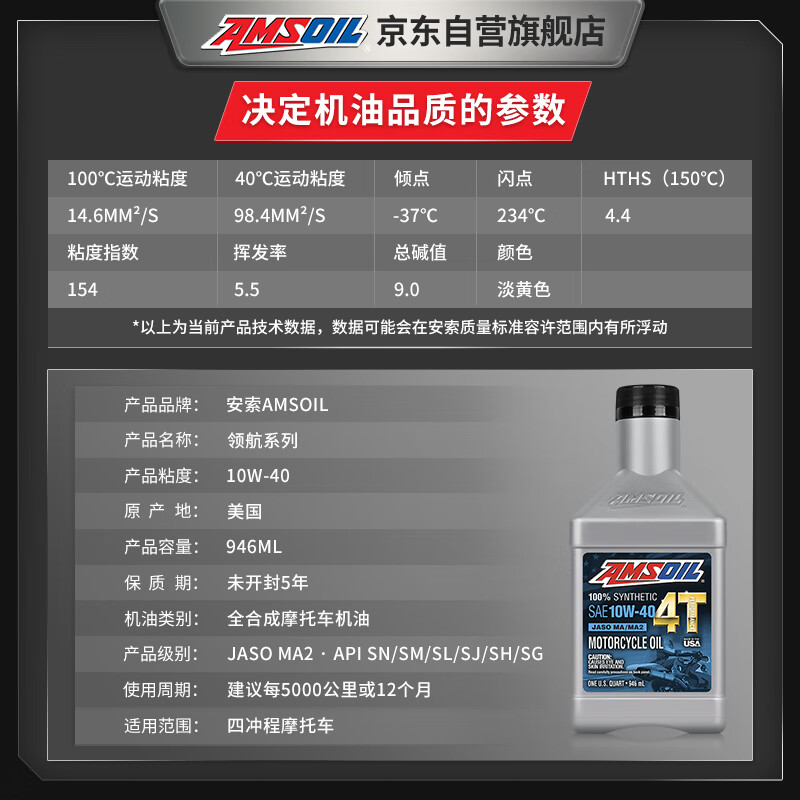 AMSOIL Pilot 10W40 imported fully synthetic motorcycle oil Kawasaki ZX Ninja 400 Spring Breeze 450CU525 946ml