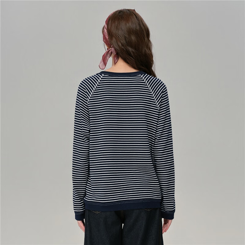 Giordano designer long-sleeved T-shirt women's autumn pure cotton retro striped loose top 18325214