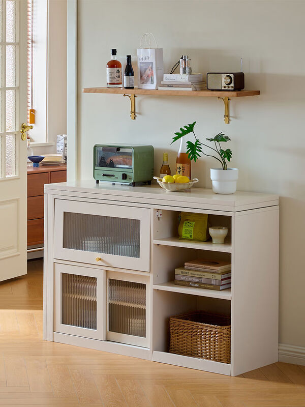 Yusenyi folding dining table and sideboard integrated small household storage cabinet retractable dining table second generation 1 table 4 chairs Green chair