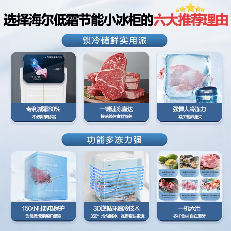 Haier small freezer household horizontal small freezer first-class energy efficiency fresh-keeping freezer automatic frost reduction deep quick-freezing fresh-keeping cabinet ultra-low temperature freezer -30 deep cold | PCM steel liner | frost reduction 80% 143L