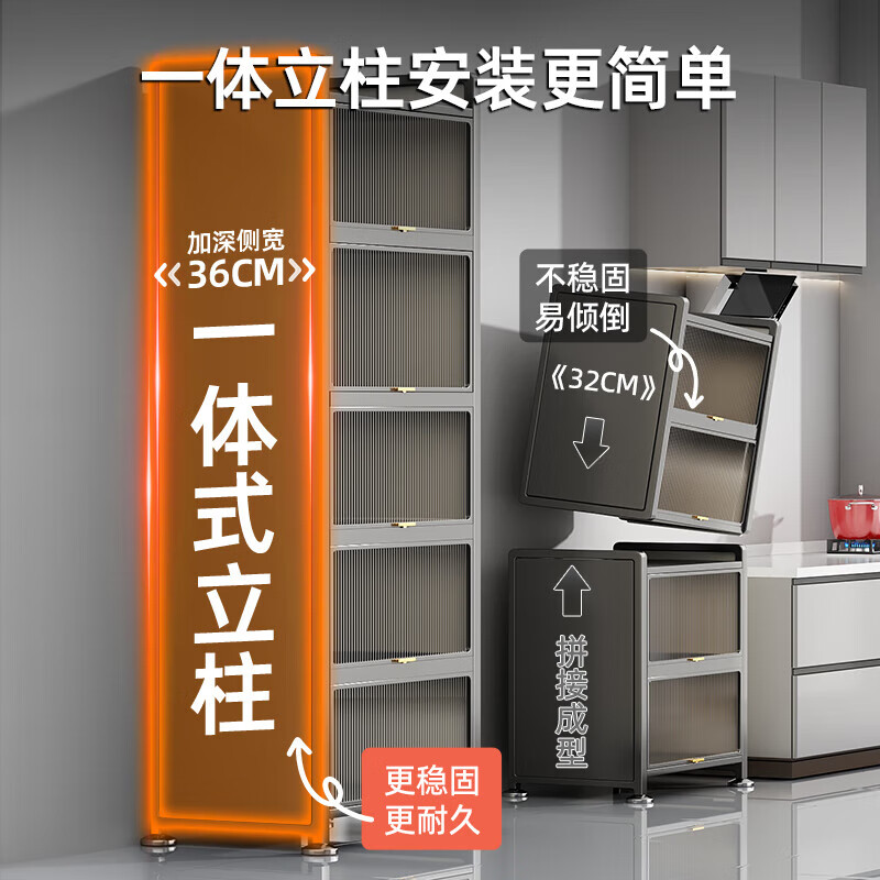 YOUQIN pull-out kitchen storage rack kitchen cabinet household storage cabinet microwave cabinet floor-standing multi-layer storage cabinet gun gray pull-out style 4 layers wide 30cm