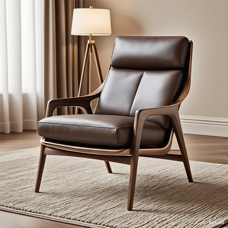 Zemujia designer living room balcony sofa chair leisure sofa chair single chair simple solid wood sofa chair customization North American black walnut + high quality ultra-thousand leather