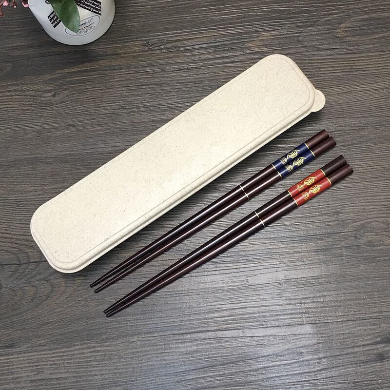 NAOISKEY set of high-looking boxed chopsticks and tableware, portable office worker wheat box, couple's chopsticks for two people traveling, two pairs of candied haws red and blue + wheat box