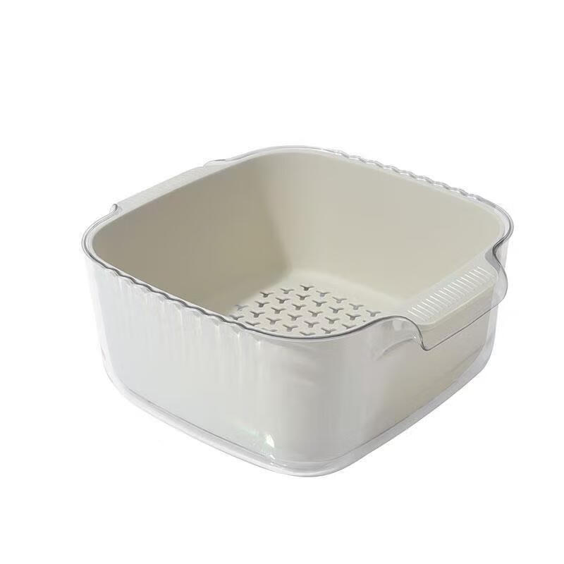 Sanqihu vegetable sink double-layer extra thick vegetable drain basket plastic kitchen multi-purpose living room shopping basket fruit and vegetable cream white 4-piece set extra large + large set super cost-effective strong and durable | super large capacity | quick draining