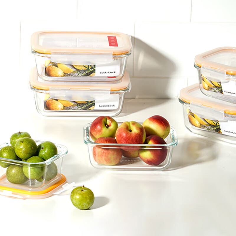 LOCK&LOCK heat-resistant glass crisper, microwave lunch box, lunch box for office workers, students, lunch box, fruit meal crisper bowl, three-piece set