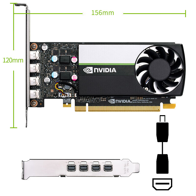 NVIDIA T1000 4GB GDDR6 professional graphics card Turing architecture/896 CUDA core/2.5 TFLOPS/160GB/s bandwidth industrial packaging