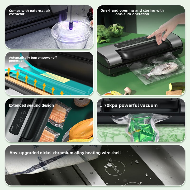 14892 Fully automatic vacuum machine, commercial household food packaging machine, small plastic sealing machine, commercial large suction, labor-saving handle + large double pump + double 3mm sealing, free 10