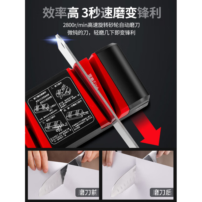 Knife Sharpening Magic Electric Knife Sharpener Household Kitchen Knife Quick Sharpening Stone Tool Commercial Full Self-made Noble Black-Upgraded Six Grinding Positions Free 3 Spare Grinding Wheels + Cleaning Brush