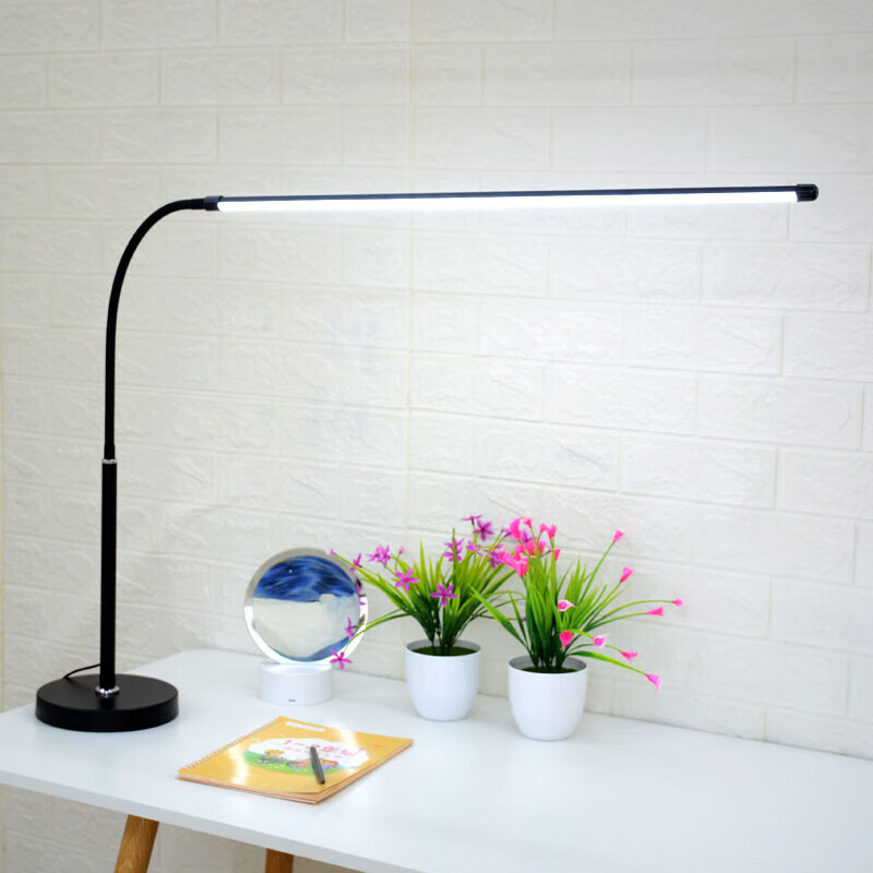 High-brightness work desk lamp long clip lamp LED learning special eye protection clip-on lamp high wattage smart clip lamp desk lamp black 70cm_button on_off_white light
