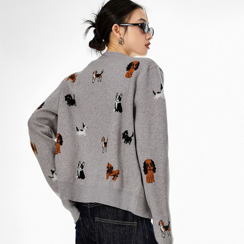 ICH MODE American short knitted sweater cardigan women's autumn and winter sweater light luxury Qiji red top lazy style wine red L