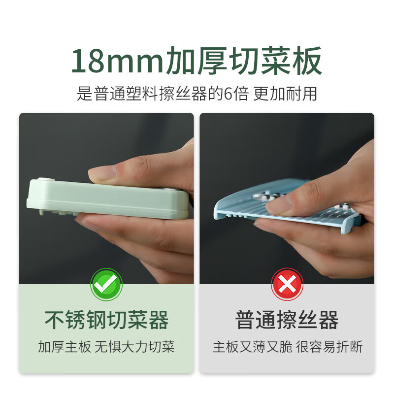 Wild Pigeon German Household Potato Shredding and Grading Artifact 304 Stainless Steel Multifunctional Anti-cut Hand Grinder for Shredding and Cutting Vegetables Green Magnetic Style - Three Knives Green (Free Hand Guard)