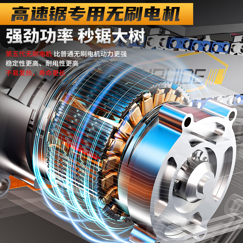 Aired brushless rechargeable chainsaw household logging saw lithium battery electric chain saw handheld small saw cutting machine power tool 8-inch brushless two-power one charger with two saw blades