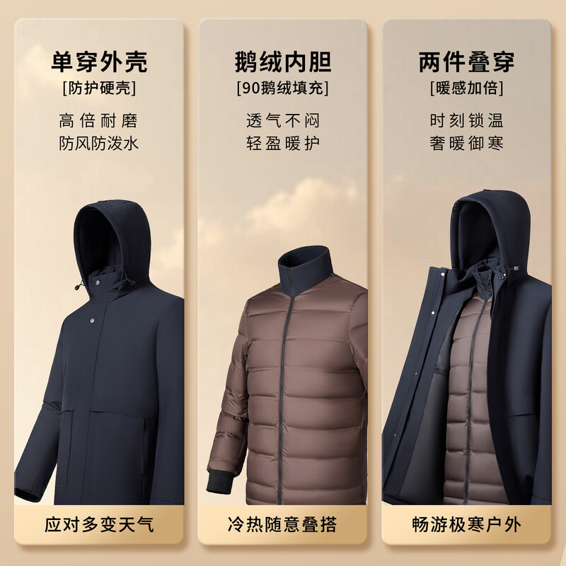 MONTAGUT Winter Men's Down Jacket Hooded Liner Removable 90 Goose Down Warm Jacket Navy 50