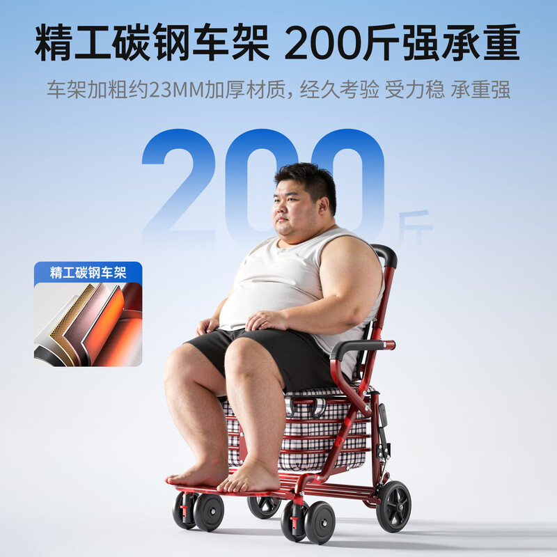 Aigore old people's trolley can be pushed and sat on, no installation required, power-assisted walker, folding fitness shopping scooter for elders, rod brake with pedal + large backrest | gilt copper model, fitness trolley for the elderly, no installation required | double brakes | high load-bearing