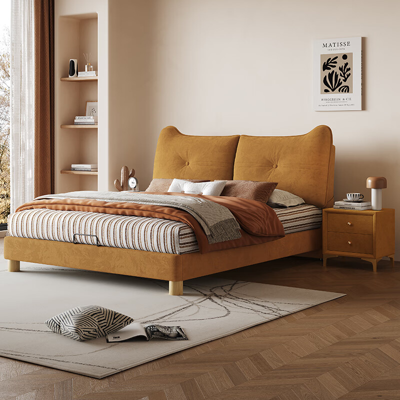 Cream style double bed French children's bed boys and girls soft upholstered bed light luxury modern teen bedroom single bed Cream children's bed丨Please note the color丨Delivery to home 1.35m*2.0m frame structure