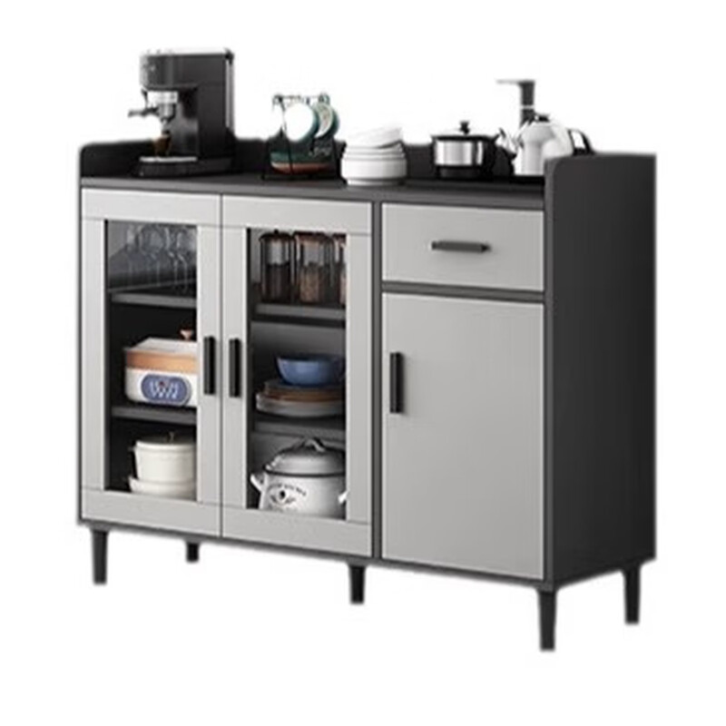 Genji Muyu tea cabinet office tea table tea storage storage cabinet modern light luxury wine cabinet wall-mounted multi-functional sideboard two doors one drawer dark gray and light gray 65CM
