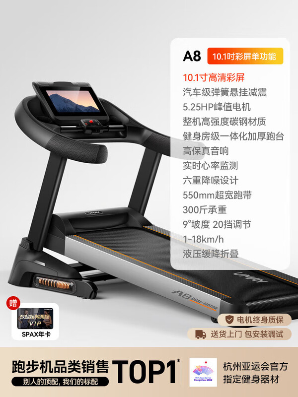YOU MEI A8 treadmill for home gym, foldable small for women, large for men indoors, 24-speed electric slope model F80