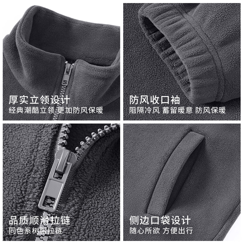 JEEP SPIRIT Jeep fleece jacket for men in winter double-sided thickened Austrian velvet thermal locking fleece liner versatile stand-up collar jacket