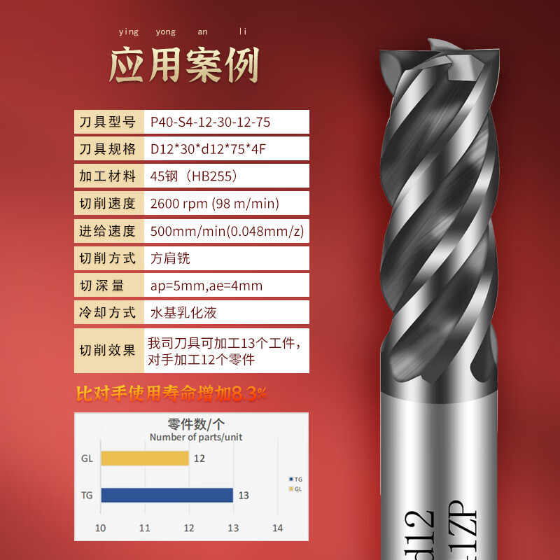Tiangong P40 general steel processing four-edge coated milling cutter solid carbide milling cutter straight shank tungsten steel flat knife D6*24*75*d6