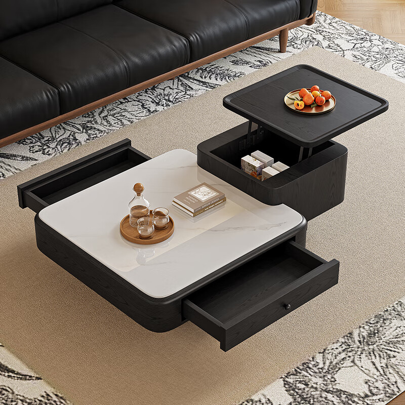 Italian minimalist coffee table light luxury high-end sofa living room household small apartment round marble liftable new style 120cm round lift coffee table black