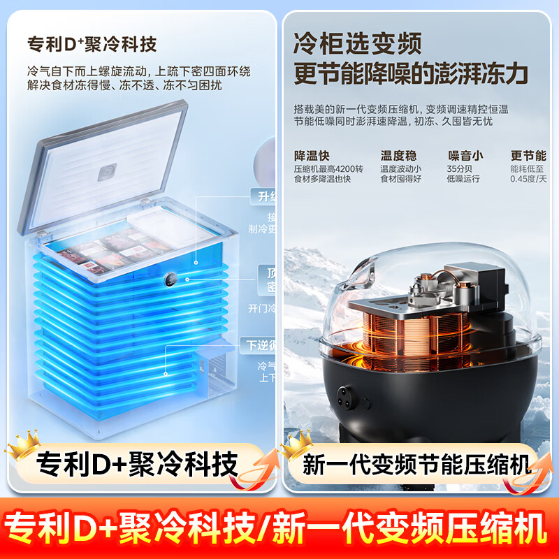 Midea automatic defrost household small freezer 200 liters first-level energy efficiency horizontal refrigeration freezer commercial large capacity ultra-low temperature -30 deep-freezing quick-frozen seafood cabinet 201 liter ultra-low temperature/computer temperature control/minus 40 degrees