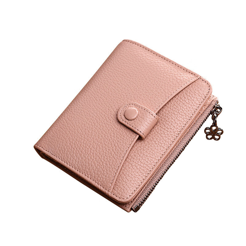 Viney first-layer cowhide women's wallet short folding zipper coin purse multi-card slot multi-functional wallet card holder document bag