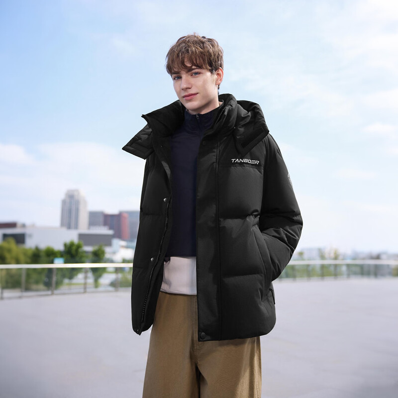 Tambor down jacket men's short fashion sports removable hood bread down jacket 550335D black 185