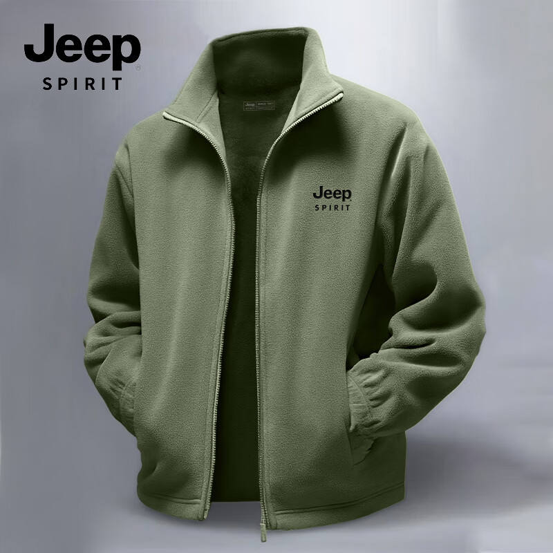 JEEP SPIRIT Jeep fleece jacket for men in winter double-sided thickened Austrian velvet thermal locking fleece liner versatile stand-up collar jacket