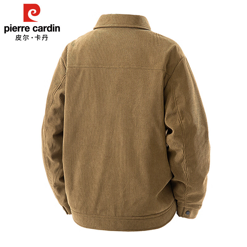 Pierre Cardin Corduroy Jacket Men's Autumn and Winter Plush Warm Jacket Men's Lapel Work Clothing Top Men's Coffee XL