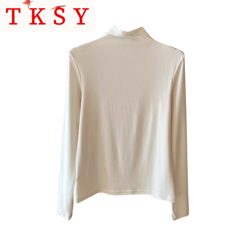 TKSY bottoming shirt for women 2025 new black half-high collar can be worn outside autumn and winter dark gray mid-collar long-sleeved top tinware gray upgraded brushing / style thickened S