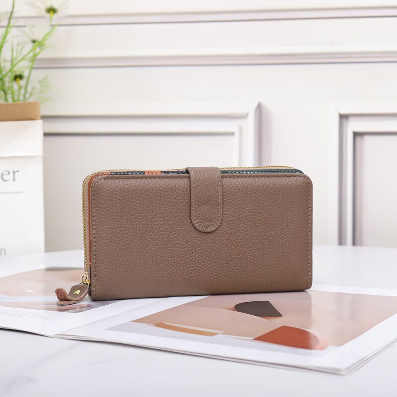 GOLDLION G+ Goldlion long women's genuine leather wallet small bag first layer cowhide multi-layer coin packaging card wallet bag earthy yellow