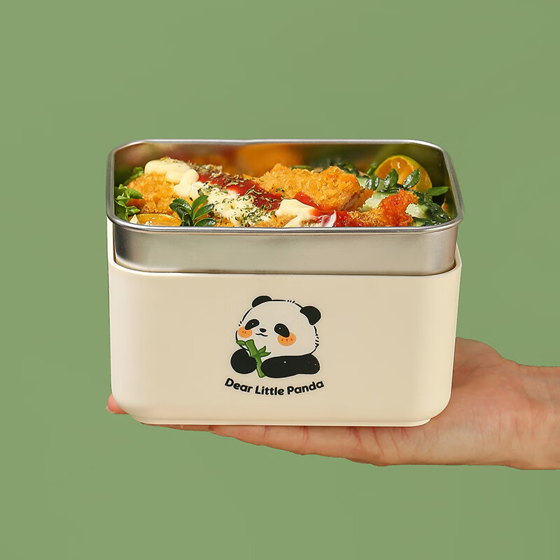 LEXIAOMAN insulated lunch box for office workers, microwaveable 304 stainless steel bento lunch box for students, portable Panda 600ml + insulated bag - free chopsticks and spoons