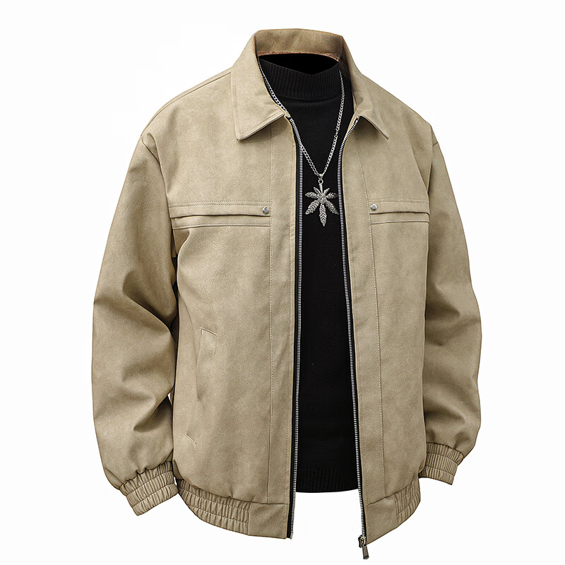 Baleno S&K series leather jacket for men in autumn and winter, thickened velvet, warm windproof lapel, loose jacket, coat top, 2472 brown, velvet style, 2XL, recommended 165kg-185kg