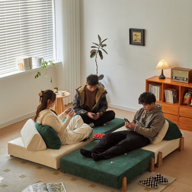 FANCYCHIC module combination sofa solid wood tofu block tatami block single lazy Nordic living room small apartment off-white fixed size 90*96