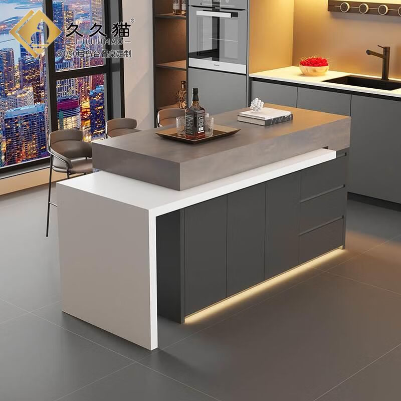 RSRDDY type slate island dining table, integrated rotating and retractable central guide table, dining side cabinet, sink, kitchen counter cabinet, custom rotating island dining table