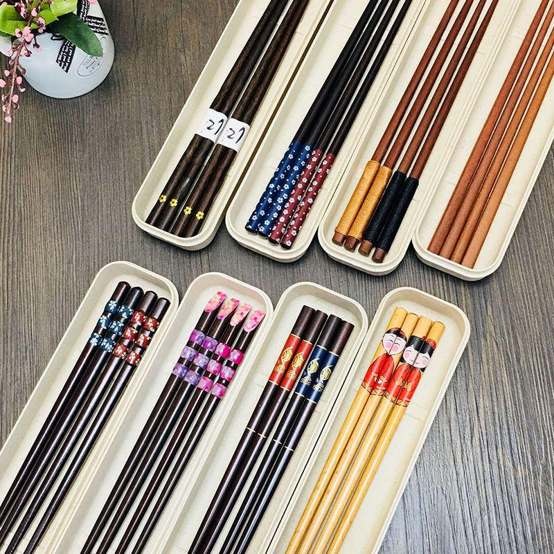 NAOISKEY set of high-looking boxed chopsticks and tableware, portable office worker wheat box, couple's chopsticks for two people traveling, two pairs of candied haws red and blue + wheat box