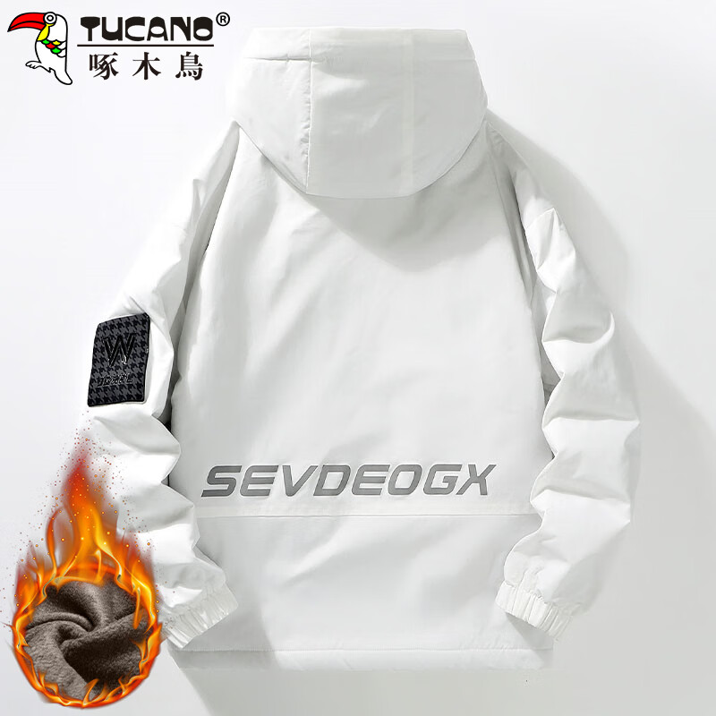 Woodpecker (TUCANO) Jacket Men's Winter Velvet Thickened Hooded Jacket Loose Warm Workwear Jacket Casual Men's White XL